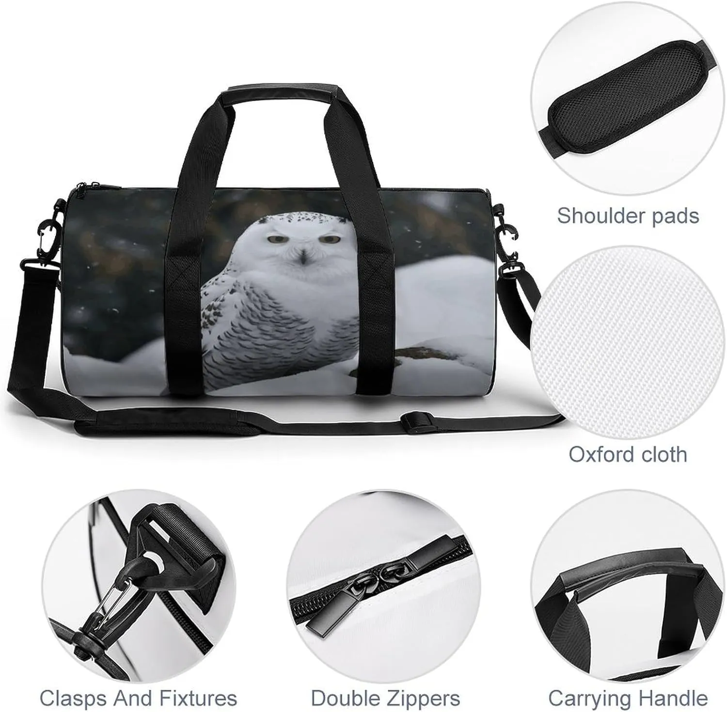 Snow Owl Gym Bag Small Travel Duffle Bag with Compartment Carry On Weekender Bag for Women Men