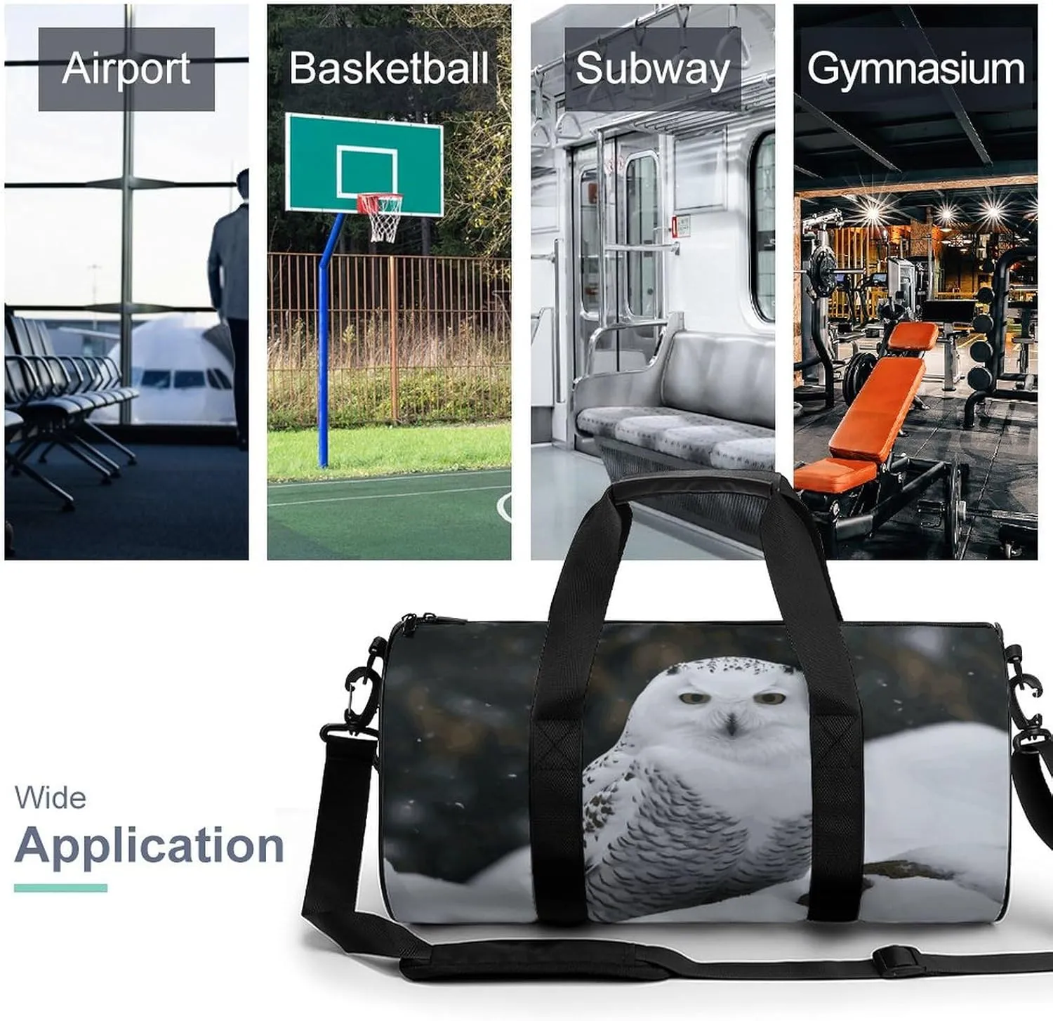 Snow Owl Gym Bag Small Travel Duffle Bag with Compartment Carry On Weekender Bag for Women Men