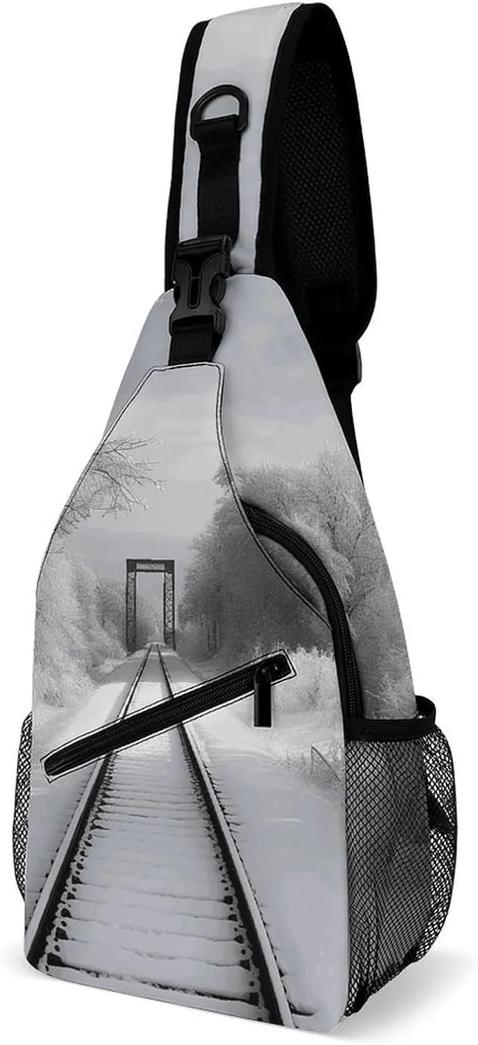 Snowy Train Tracks Sling Bag for Men Women Waterproof Chest Bag Print Cross Chest Bag Diagonally Gym Sport Travel Hiking Daypack