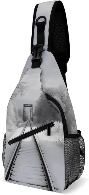 Snowy Train Tracks Sling Bag for Men Women Waterproof Chest Bag Print Cross Chest Bag Diagonally Gym Sport Travel Hiking Daypack
