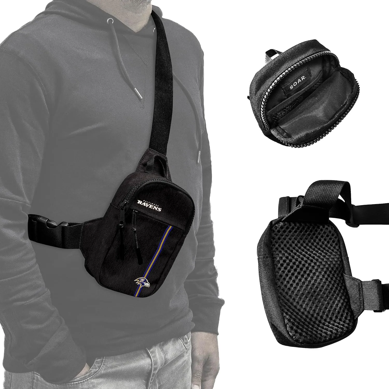 SOAR Unisex Crossbody Tech Adjustable Strap Travel Backpack Officially Licensed NFL, Mini Sling Bag