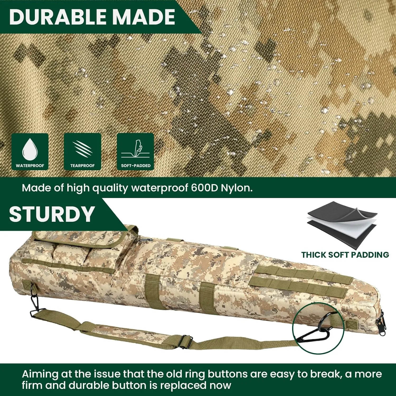 Soft Double Shotgun Rifle Case 38” 42” 44” 46" 52" Long Gun Bag w/Padded Handle - Adjustable Sling Dual Lockable Zippers, Multiple Magazine Holder Pouches Outdoor Tactical Accessory Bags