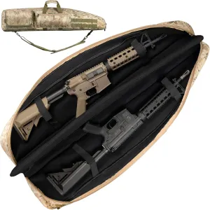 Soft Double Shotgun Rifle Case 38” 42” 44” 46" 52" Long Gun Bag w/Padded Handle - Adjustable Sling Dual Lockable Zippers, Multiple Magazine Holder Pouches Outdoor Tactical Accessory Bags