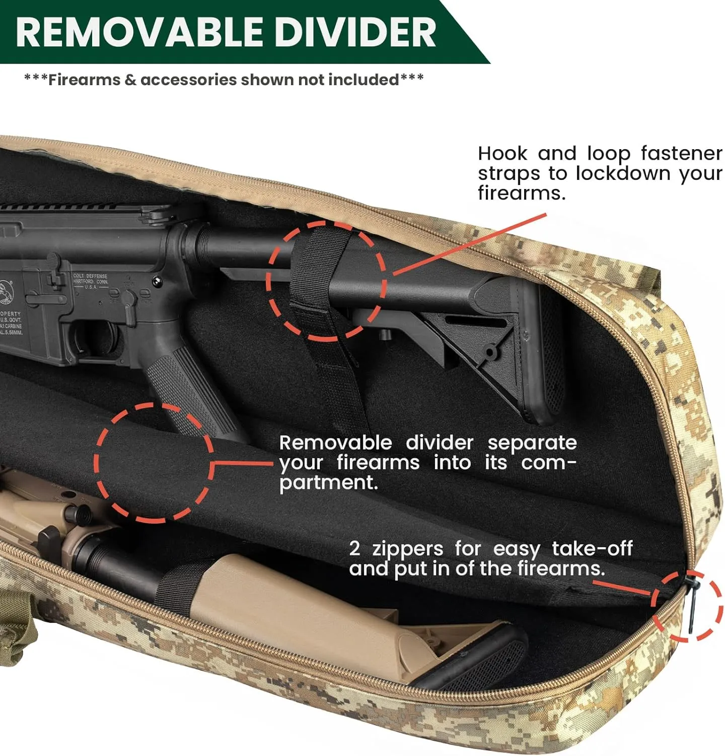 Soft Double Shotgun Rifle Case 38” 42” 44” 46" 52" Long Gun Bag w/Padded Handle - Adjustable Sling Dual Lockable Zippers, Multiple Magazine Holder Pouches Outdoor Tactical Accessory Bags