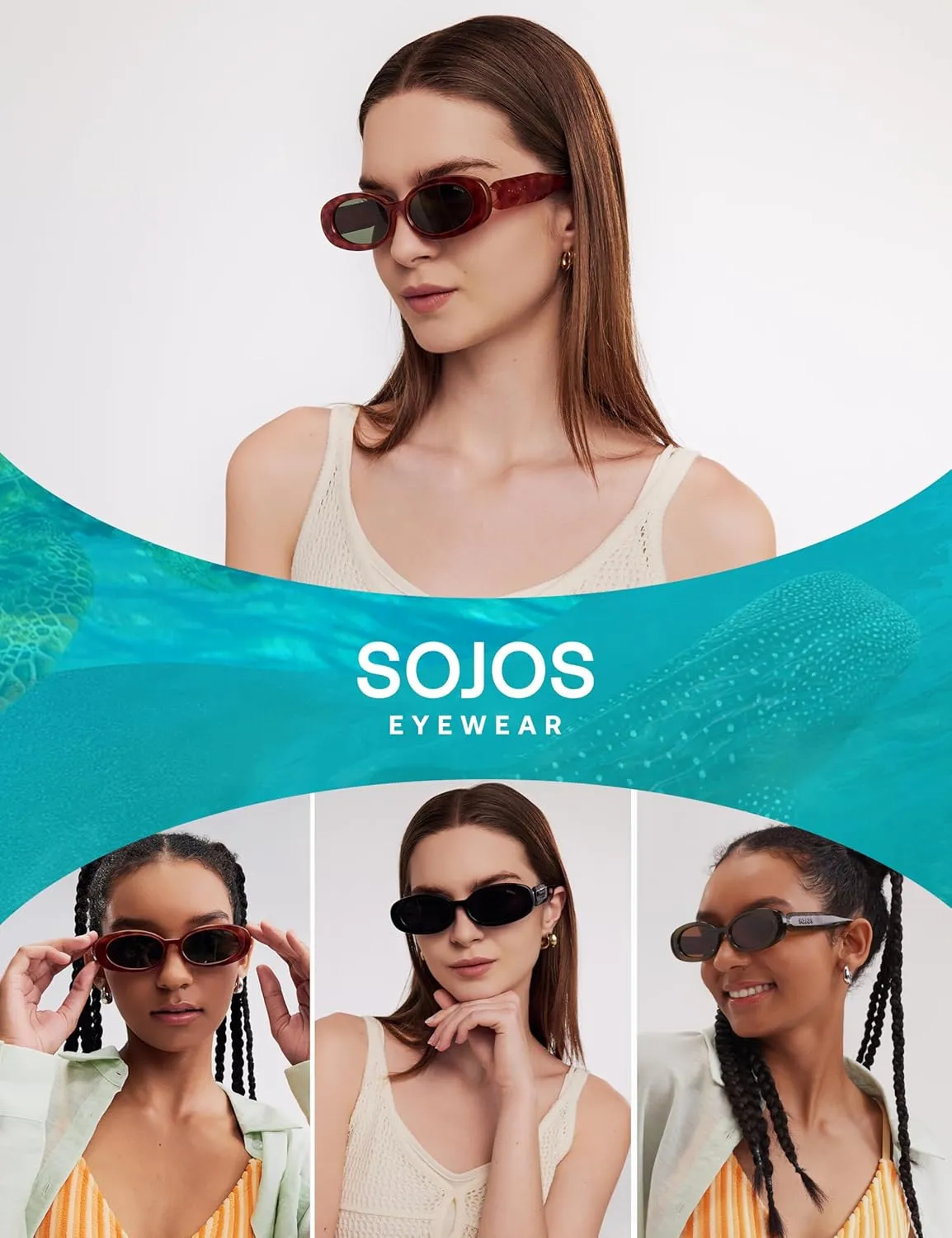 SOJOS Ocean Collection Retro Oval Polarized Sunglasses for Women Men Vintage Recycled Plastic Frame Eco-Friendly, Sunlight