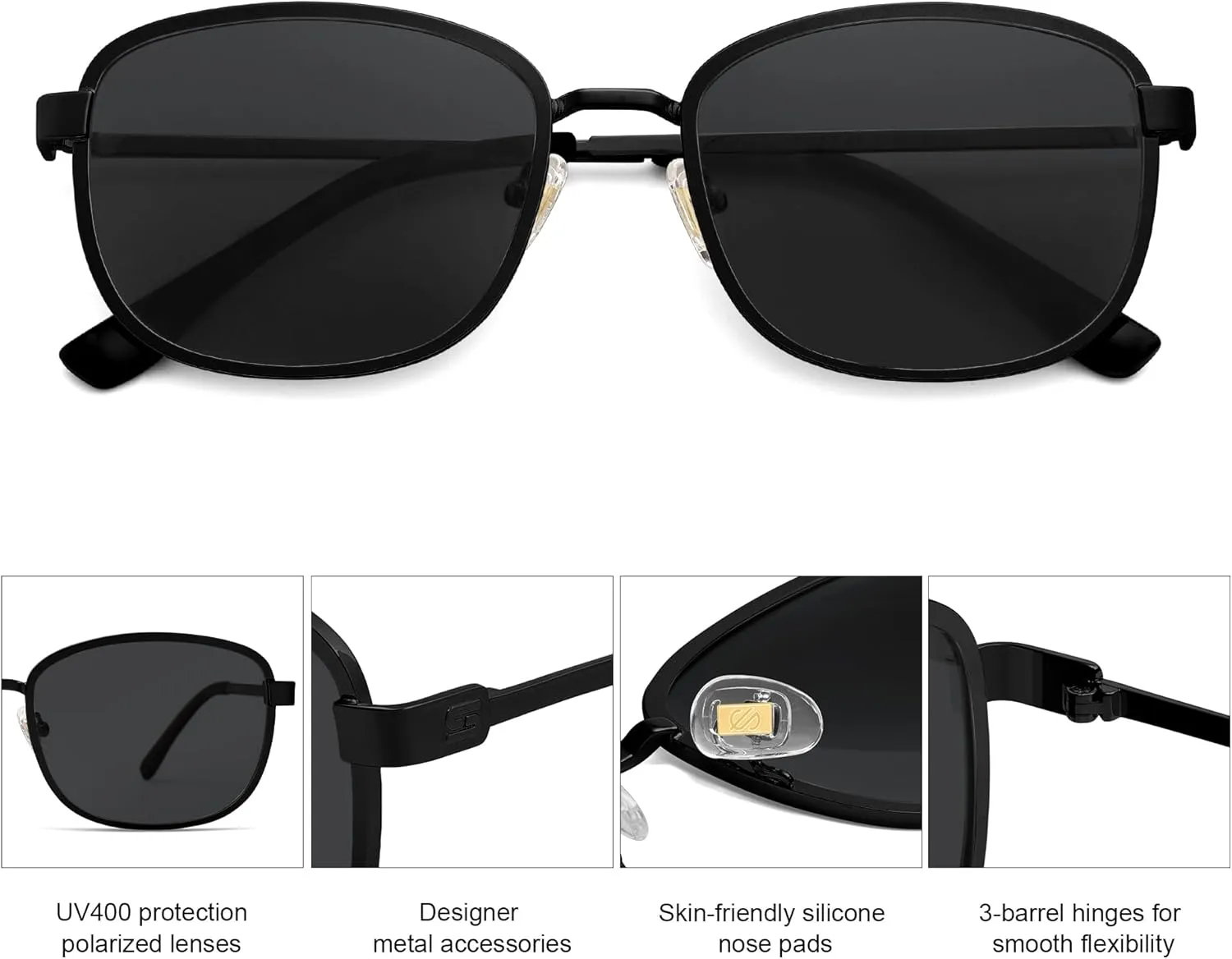 SOJOS Retro Rectangle Polarized Sunglasses Women Men Vintage 90s Style Rectangular Frame Womens Mens Sun Glasses SJ1225