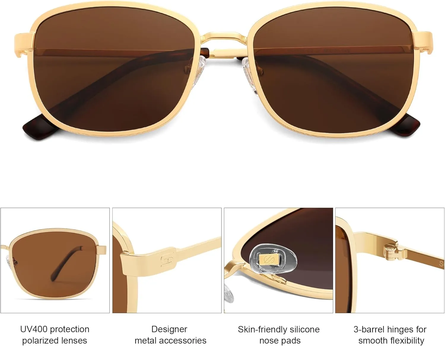 SOJOS Retro Rectangle Polarized Sunglasses Women Men Vintage 90s Style Rectangular Frame Womens Mens Sun Glasses SJ1225