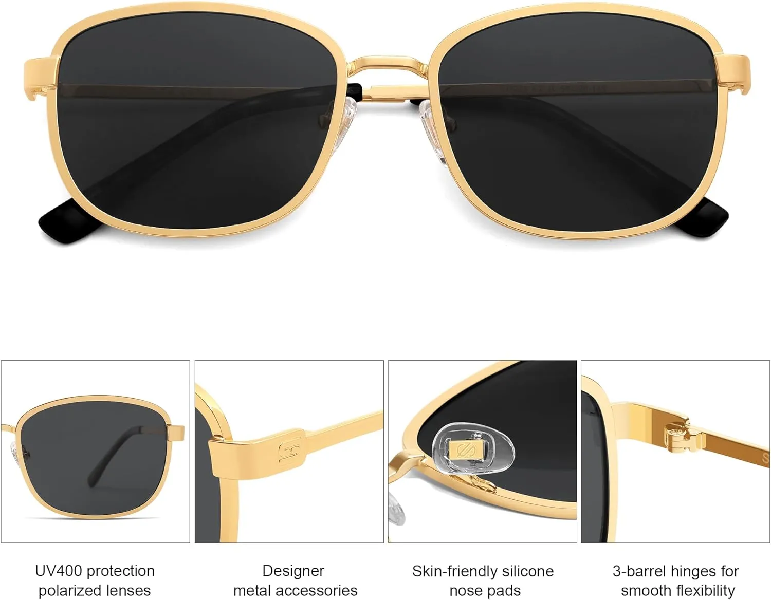 SOJOS Retro Rectangle Polarized Sunglasses Women Men Vintage 90s Style Rectangular Frame Womens Mens Sun Glasses SJ1225