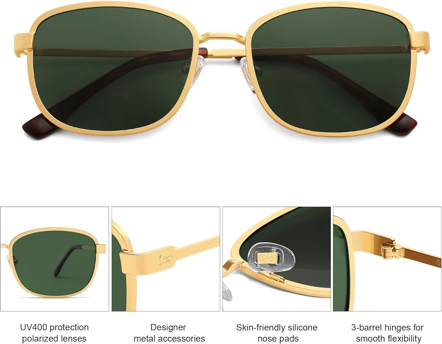 SOJOS Retro Rectangle Polarized Sunglasses Women Men Vintage 90s Style Rectangular Frame Womens Mens Sun Glasses SJ1225