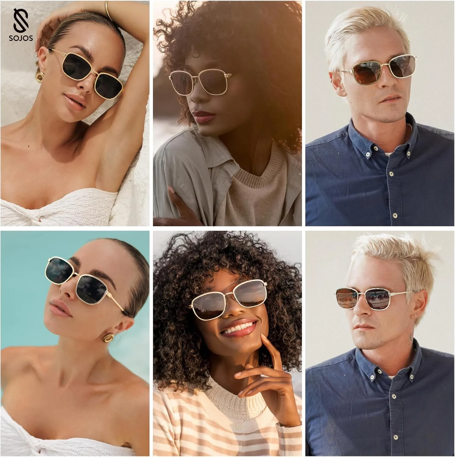 SOJOS Retro Rectangle Polarized Sunglasses Women Men Vintage 90s Style Rectangular Frame Womens Mens Sun Glasses SJ1225