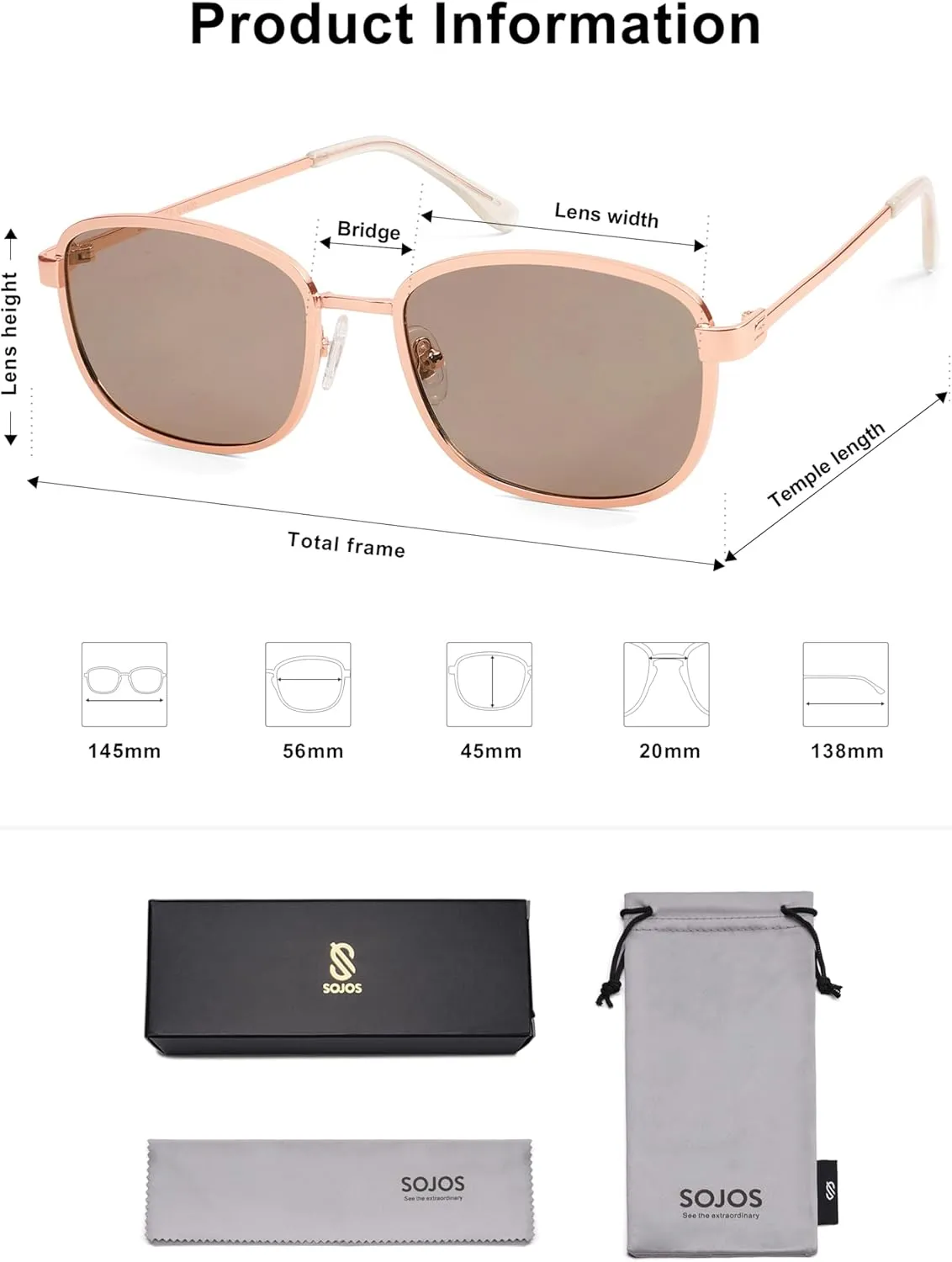 SOJOS Retro Rectangle Polarized Sunglasses Women Men Vintage 90s Style Rectangular Frame Womens Mens Sun Glasses SJ1225