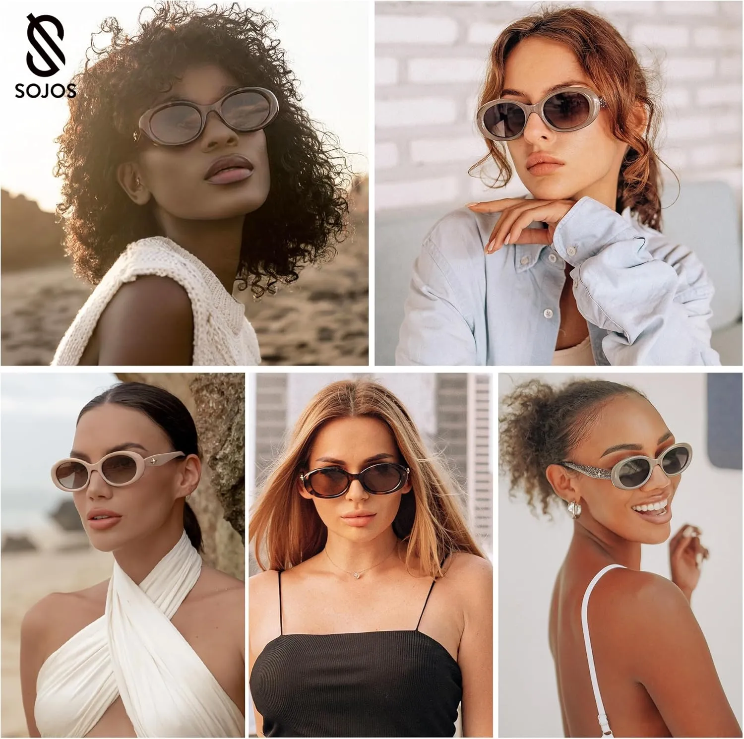 SOJOS Small Retro Oval Polarized Sunglasses for Women Men 90s Vintage Small Face UV400 Protection Tiny Sun Glasses SJ2286