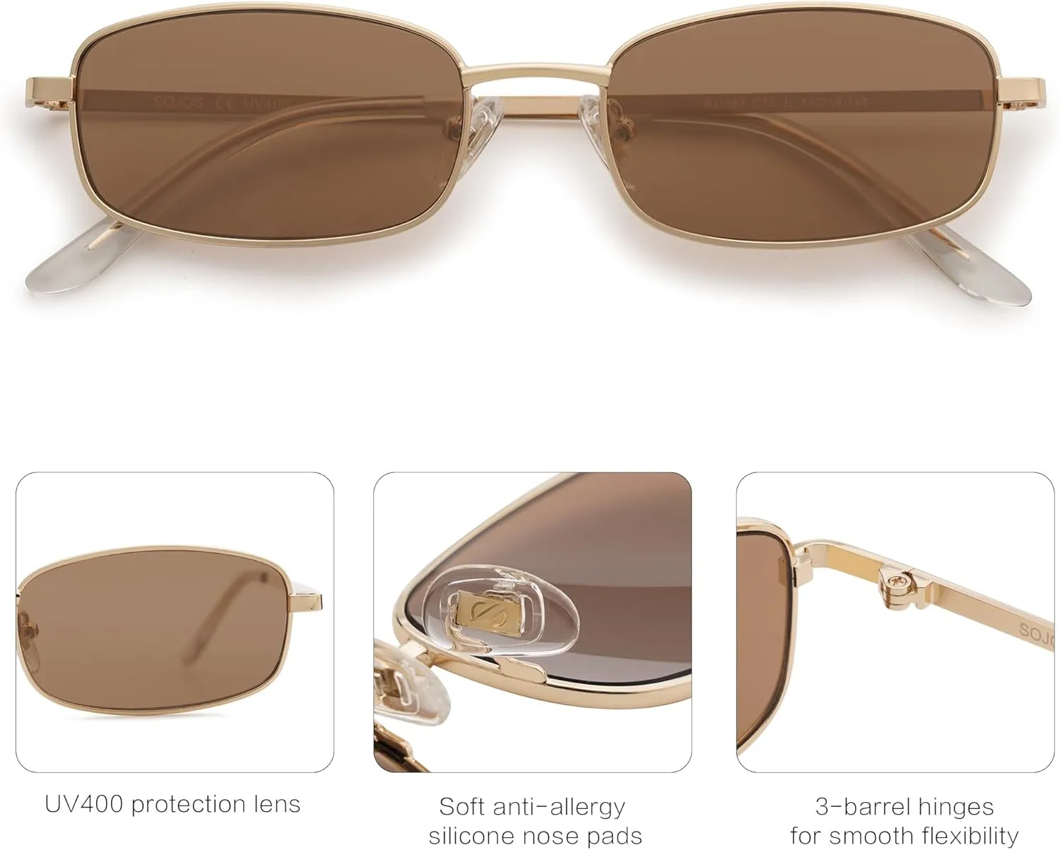 SOJOS Small Y2k Narrow Rectangle Sunglasses Womens Mens Retro 80s 90s Skinny Sunnies SJ1187