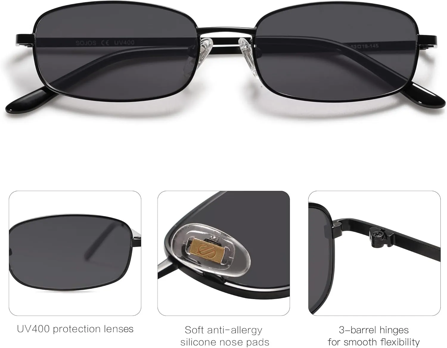 SOJOS Small Y2k Narrow Rectangle Sunglasses Womens Mens Retro 80s 90s Skinny Sunnies SJ1187