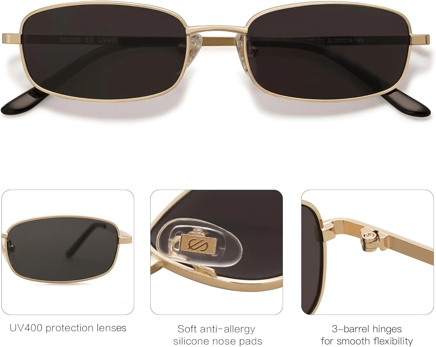 SOJOS Small Y2k Narrow Rectangle Sunglasses Womens Mens Retro 80s 90s Skinny Sunnies SJ1187