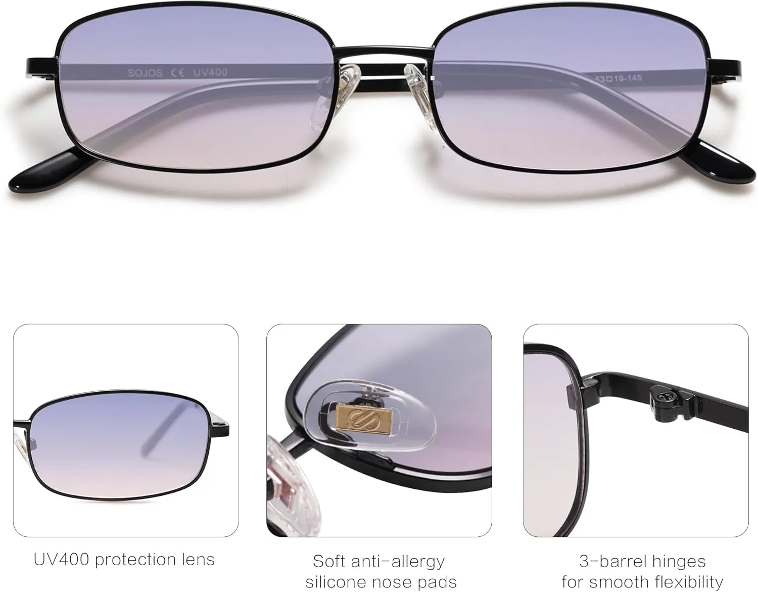 SOJOS Small Y2k Narrow Rectangle Sunglasses Womens Mens Retro 80s 90s Skinny Sunnies SJ1187