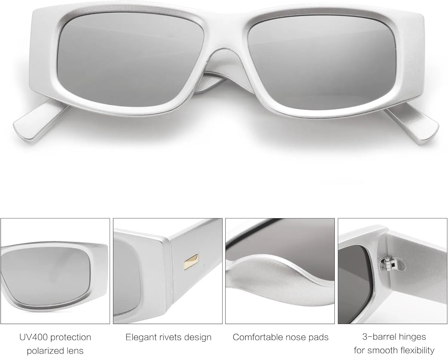 SOJOS Trendy Y2K Rectangle Polarized Sunglasses for Women Men Fashion Designer Rave Sunglasses SJ2228