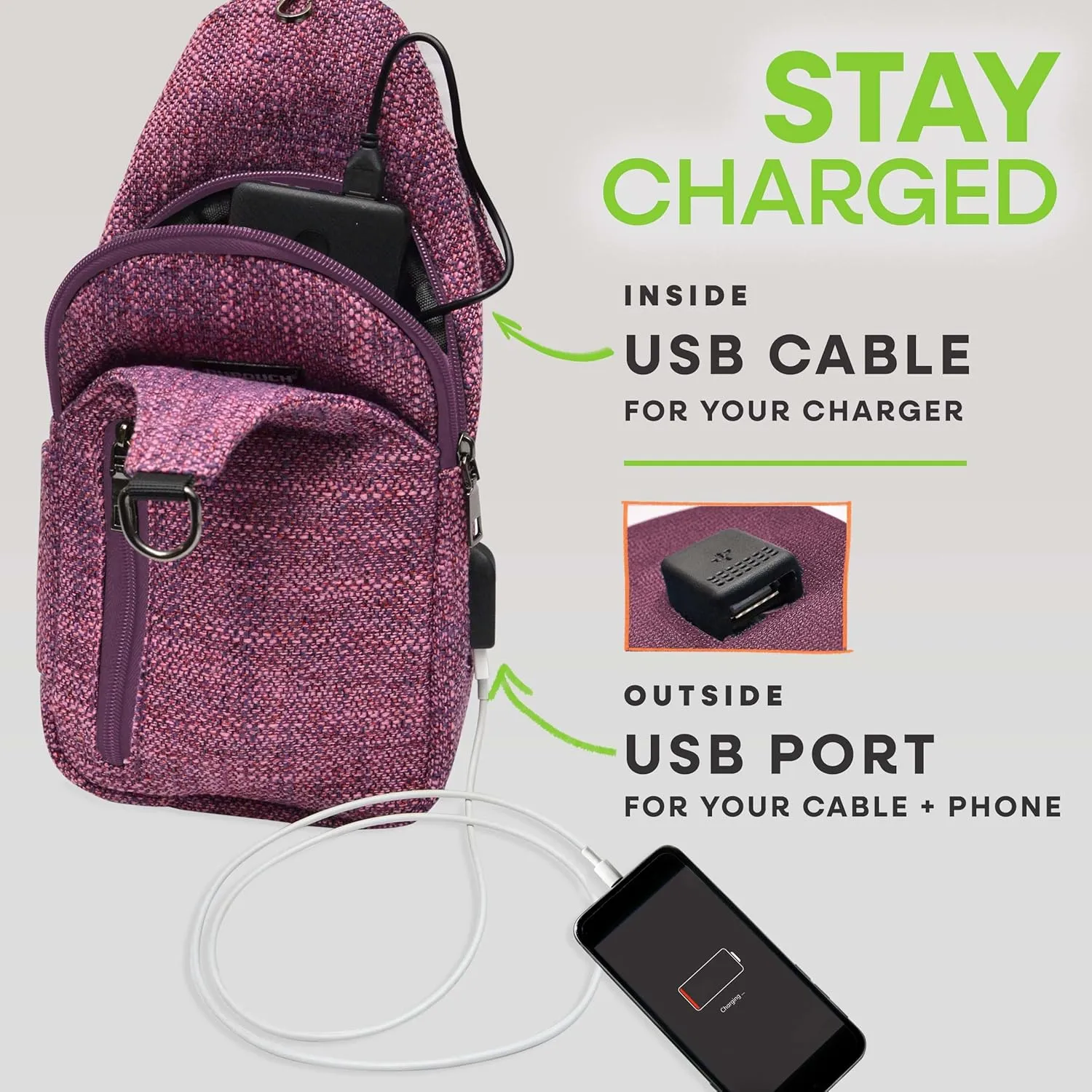 Sonoma Anti theft Daypack Crossbody Sling Backpack, USB Charging, Lightweight Day Pack for Travel, Hiking, Everyday, Regular Blue Metallic