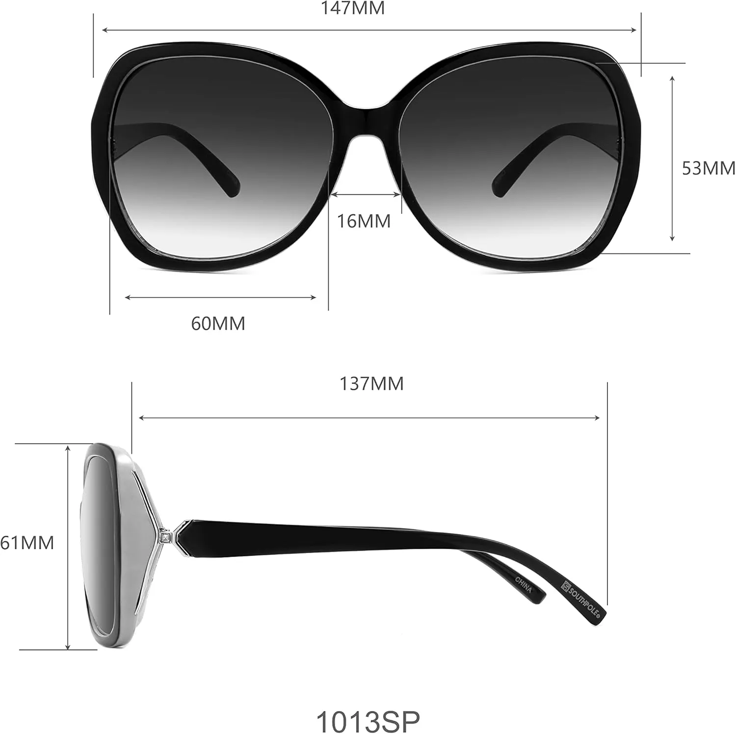 Southpole Women's 1013sp Oversized Retro Uv400 Protective Butterfly Oval Sunglasses-Cool Gifts for Her, 60mm