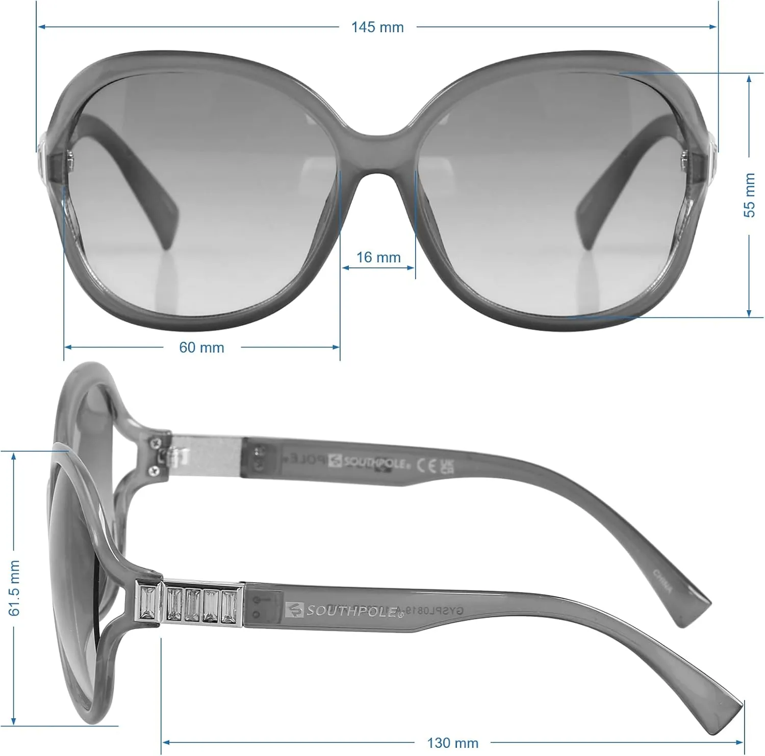 Southpole Women's 1072sp Retro Rhinestone Uv400 Protective Vented Oval Sunglasses. Cool Gifts for Her, 60 Mm