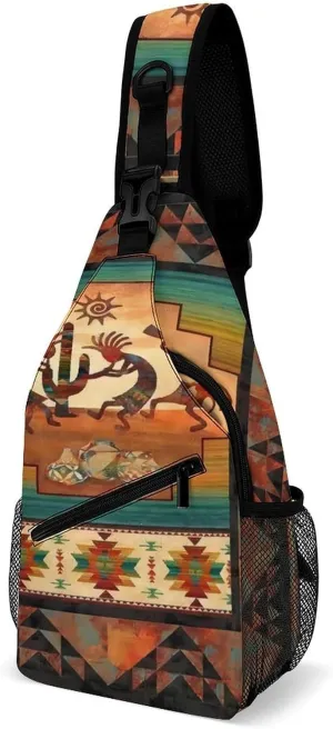 Southwest Native American Kokopelli Sling Bags Men And Women Shoulder Backpack Chest Bag Cross Body Chest Sling Backpack.