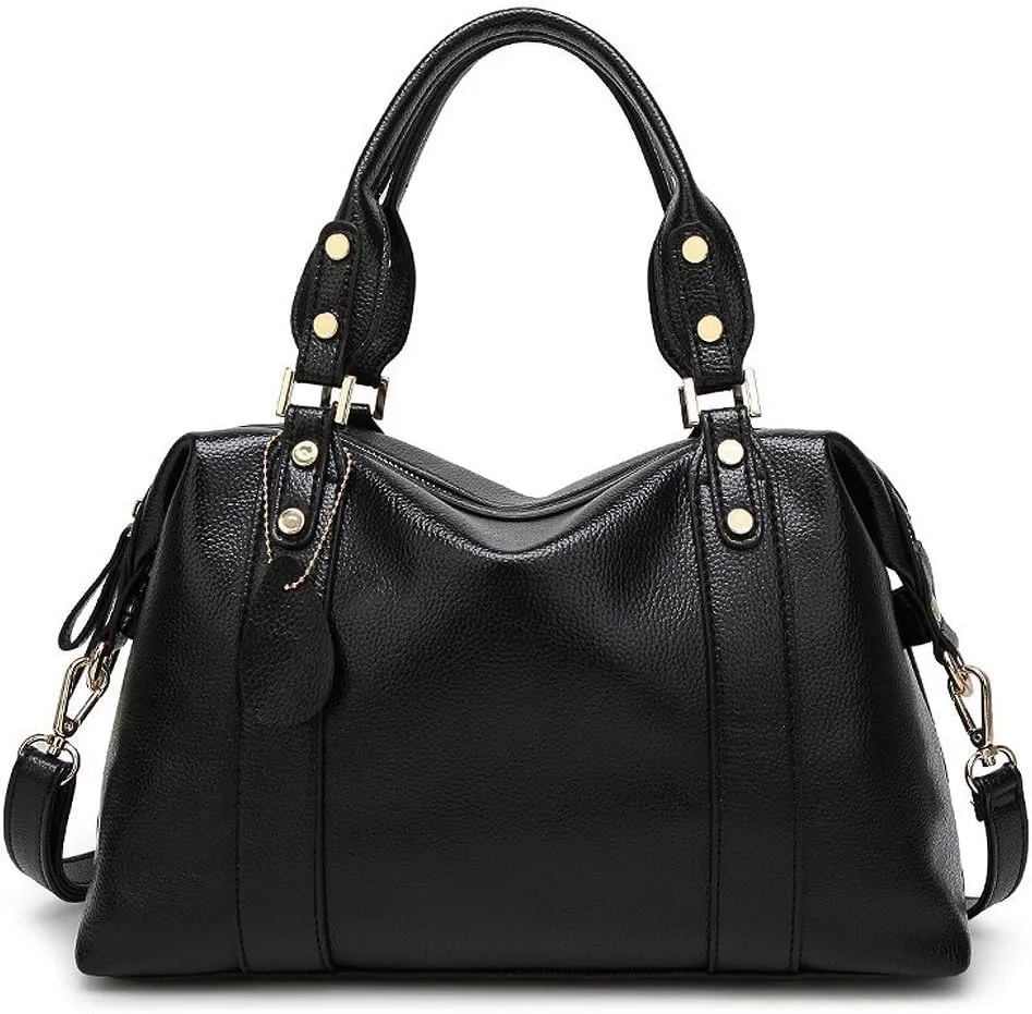 Spacious Women Fashion Barrel Bag Pebbled PU Leather Handbag Roomy Shoulder Satchel