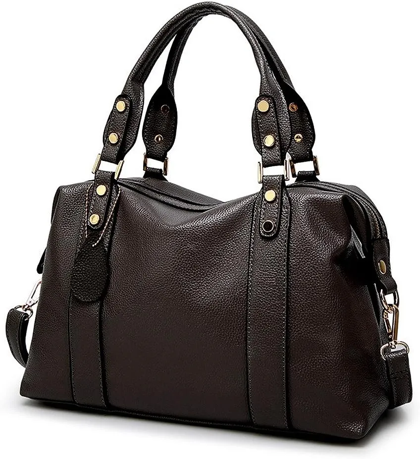 Spacious Women Fashion Barrel Bag Pebbled PU Leather Handbag Roomy Shoulder Satchel