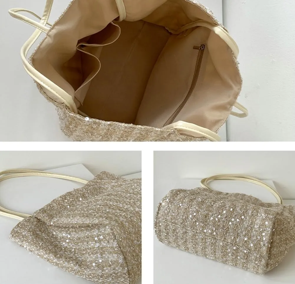 Sparkling Tote Bags for Women Bling Bling Hobo Purse for Women Slouchy Shoulder Bag Everything Tote Handbag for Travel Work