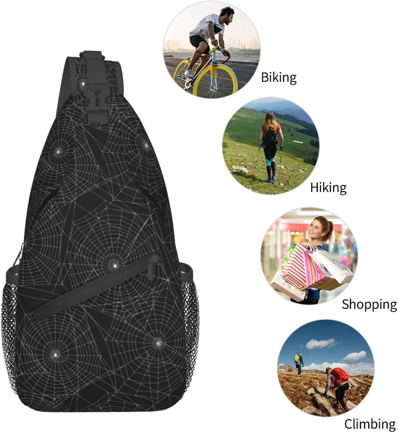 Spider Web Crossbody Bags Cross Men Chest Bag Adjustable Sling Backpack Shoulder Bag For Women Cycling Travel Sport Hiking