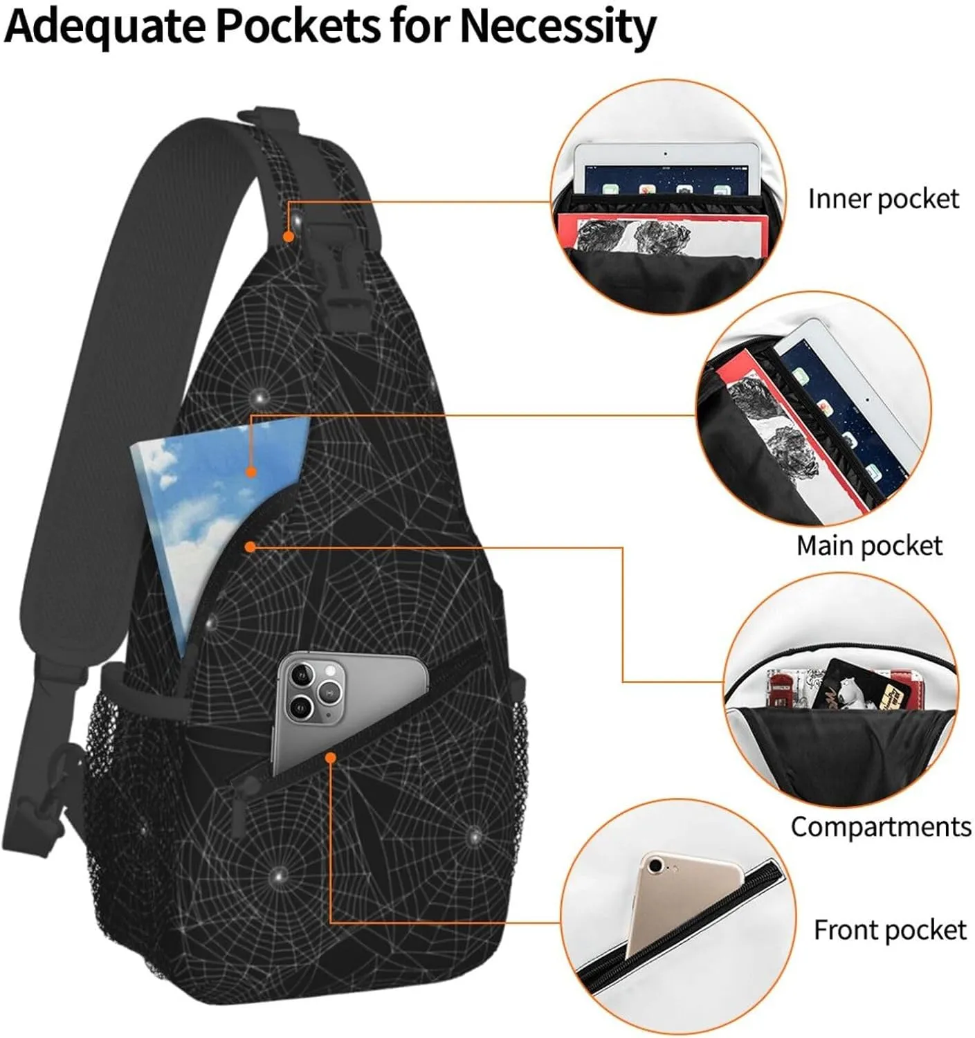 Spider Web Crossbody Bags Cross Men Chest Bag Adjustable Sling Backpack Shoulder Bag For Women Cycling Travel Sport Hiking