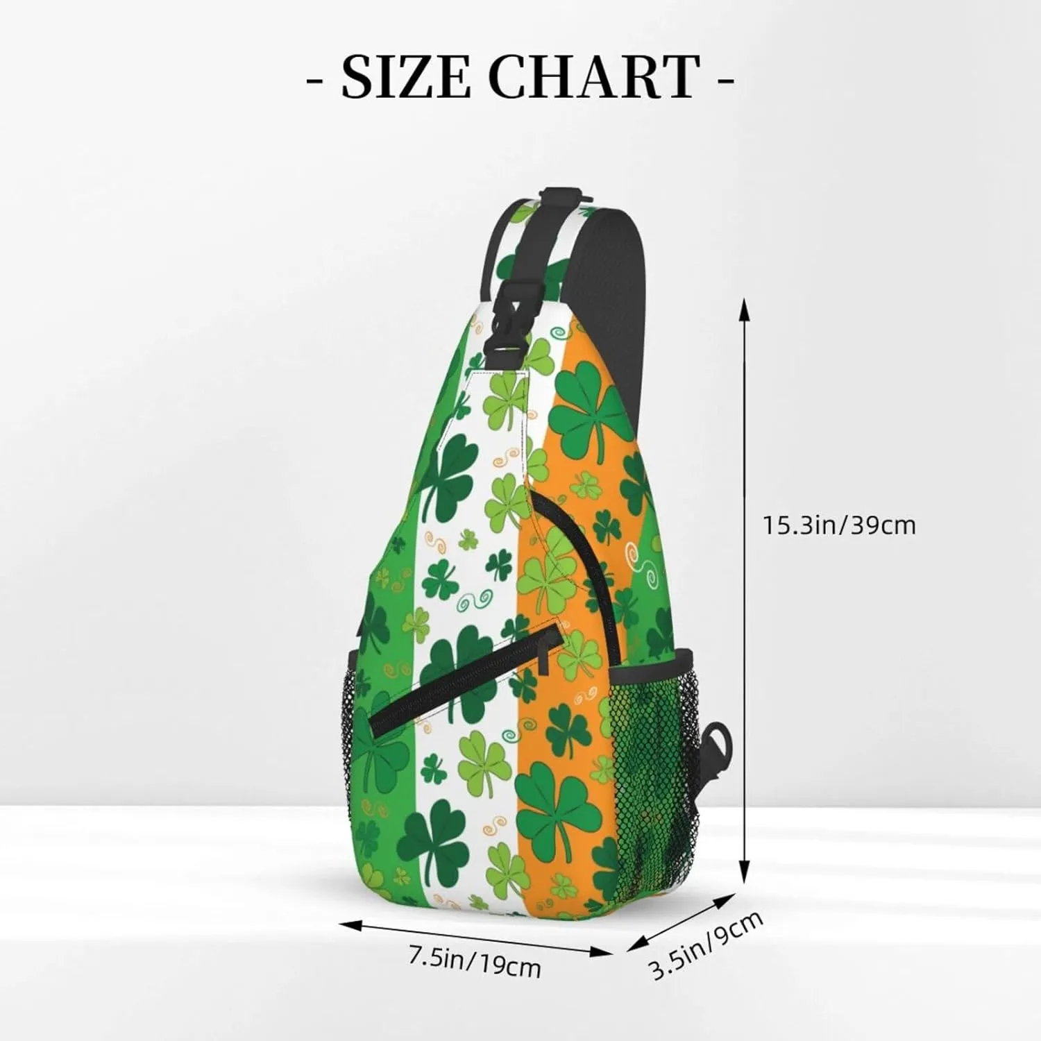 St. Patrick'S Day Shamrocks On Irish Flag Crossbody Sling Bag For Women Men Adjustable Chest Bag Irish Green Clover Shoulder Bag Sling Backpack Daypack For Sport Travel Hiking