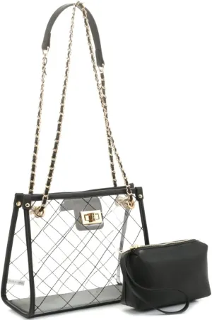 Stadium Concert Vegan Leather Transparent Clear Tote Bag Satchel Crossbody Purse Handbag