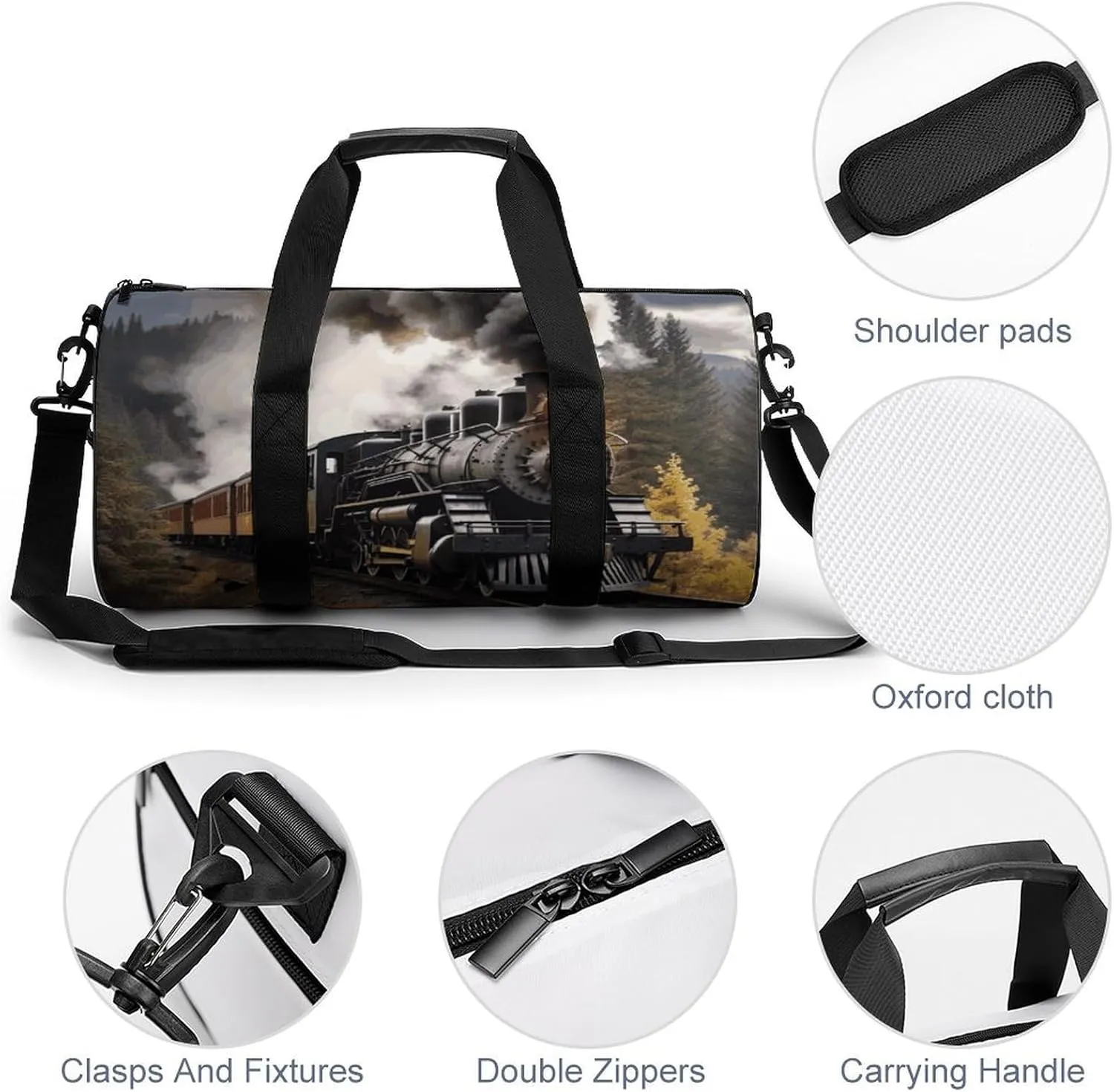 Steam Train Gym Bag Small Travel Duffle Bag with Compartment Carry On Weekender Bag for Women Men