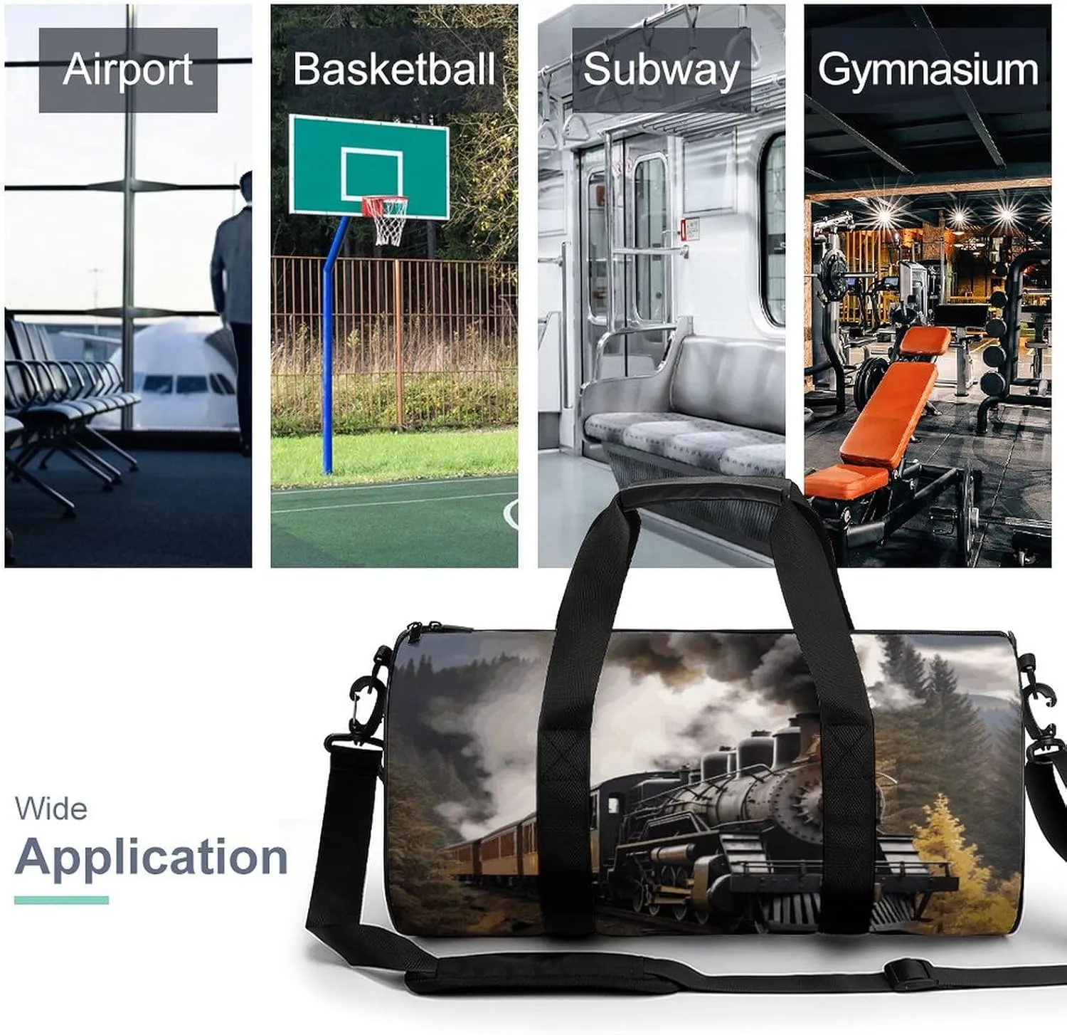 Steam Train Gym Bag Small Travel Duffle Bag with Compartment Carry On Weekender Bag for Women Men