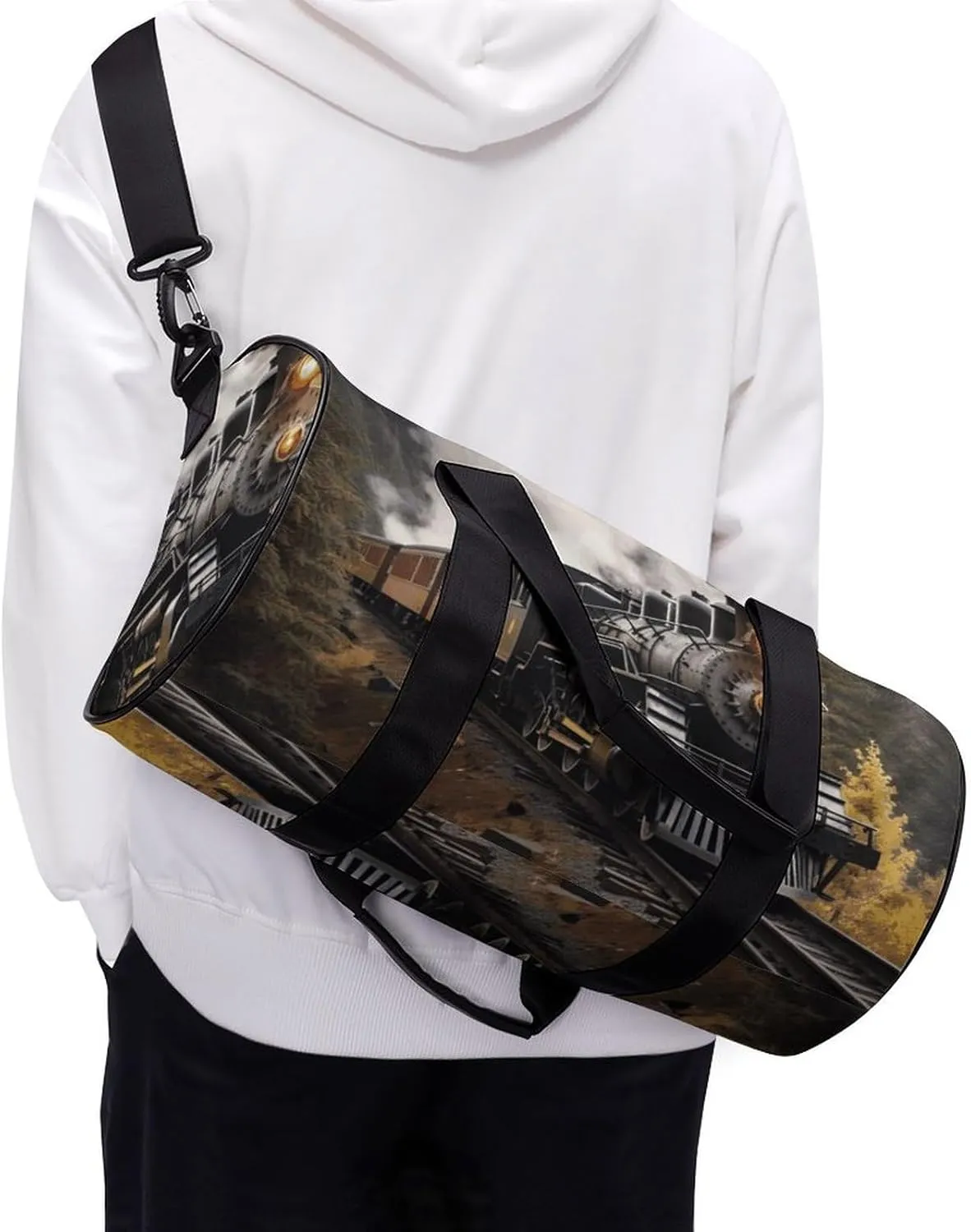 Steam Train Gym Bag Small Travel Duffle Bag with Compartment Carry On Weekender Bag for Women Men