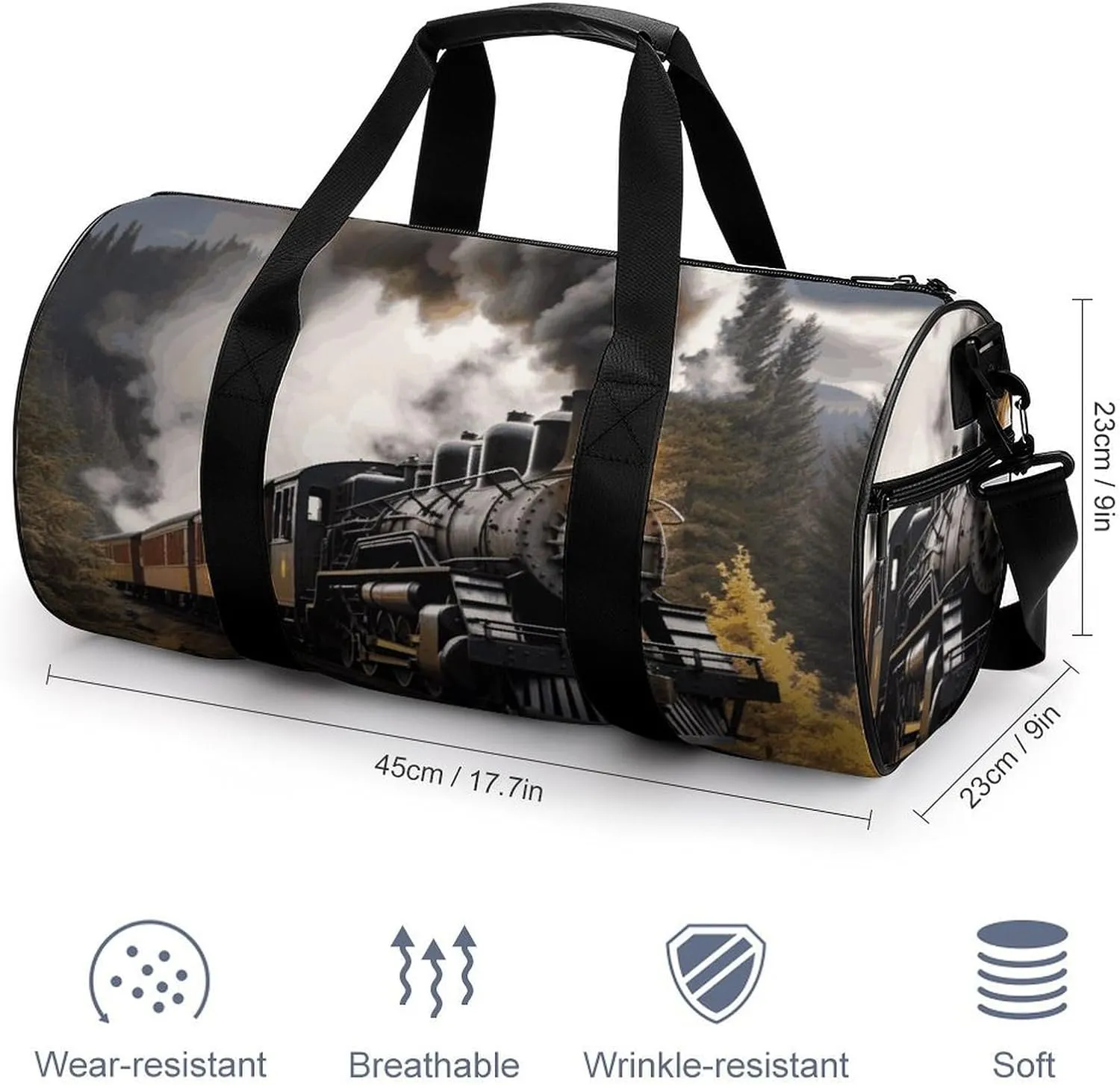 Steam Train Gym Bag Small Travel Duffle Bag with Compartment Carry On Weekender Bag for Women Men