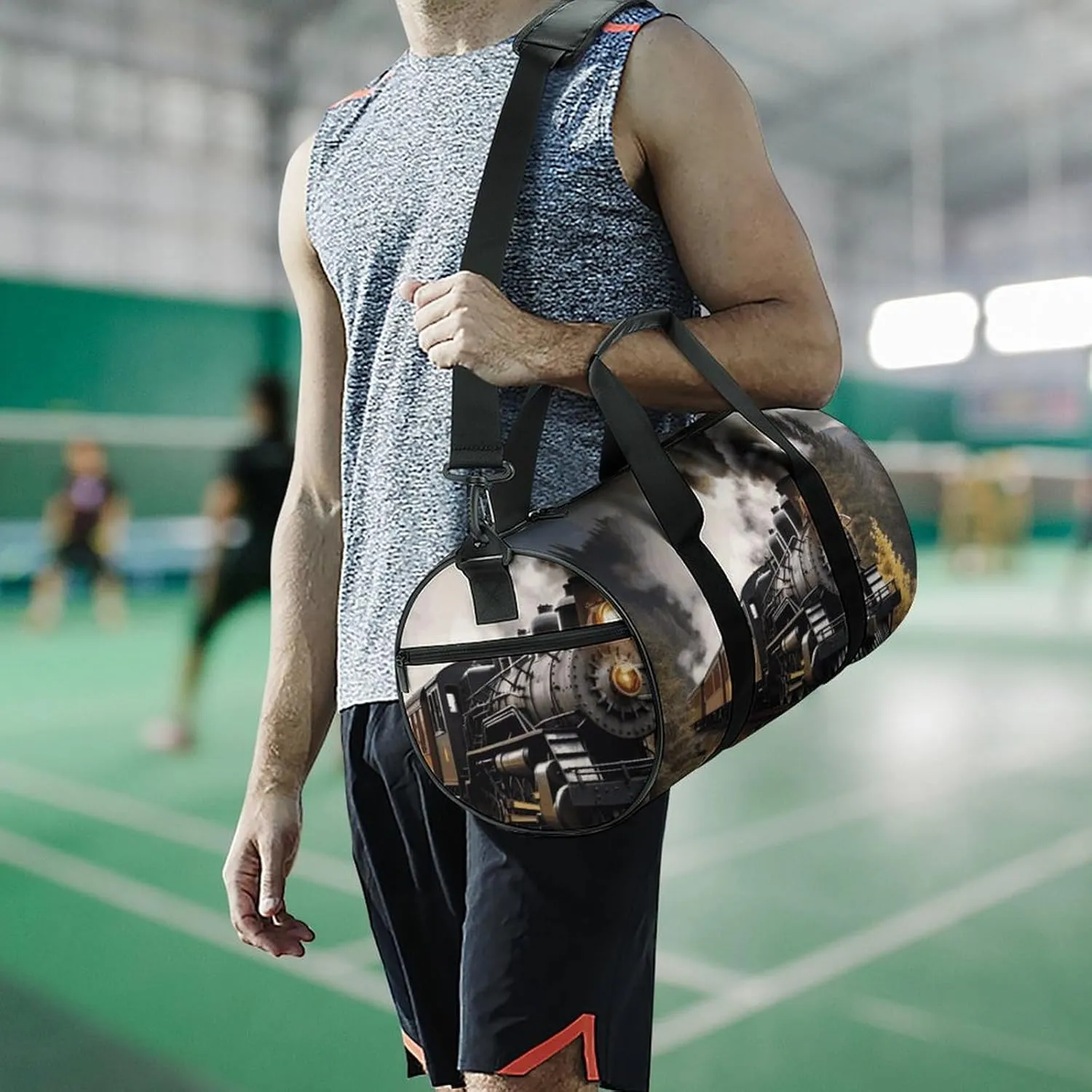 Steam Train Gym Bag Small Travel Duffle Bag with Compartment Carry On Weekender Bag for Women Men
