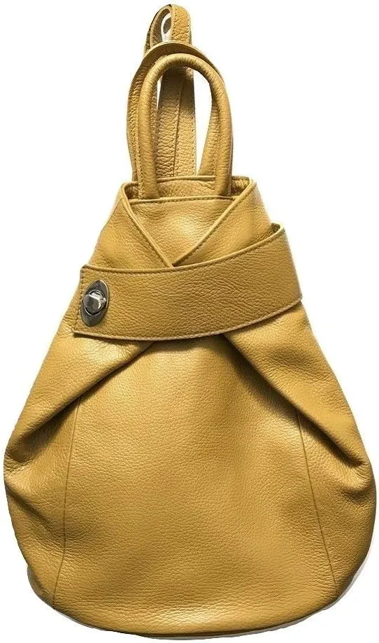 Stella Convertible Leather Backpack Purse – Casual Travel Tote Bag Dark Mustard Yellow