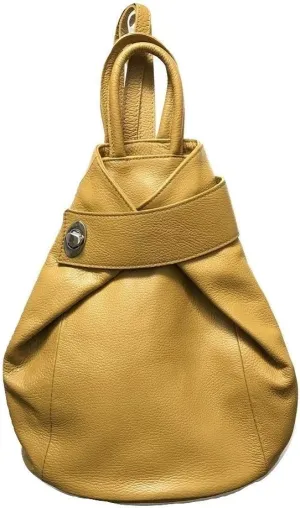 Stella Convertible Leather Backpack Purse – Casual Travel Tote Bag Dark Mustard Yellow