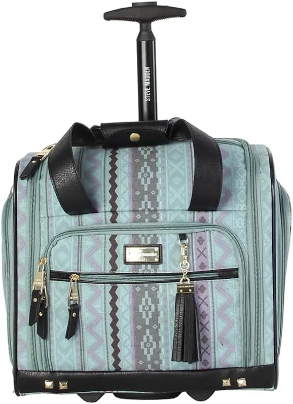 Steve Madden Designer 15 Inch Carry on Suitcase- Small Weekender Overnight Business Travel Luggage- Lightweight 2- Rolling Spinner Wheels Under Seat Bag for Women(Legends Teal)
