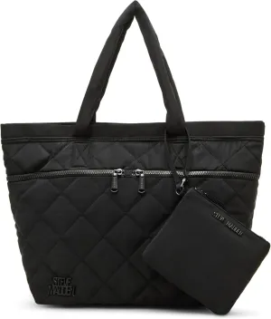 Steve Madden Women's BLAYZIA2 Quilted Nylon Tote with Pouch, Black, Large