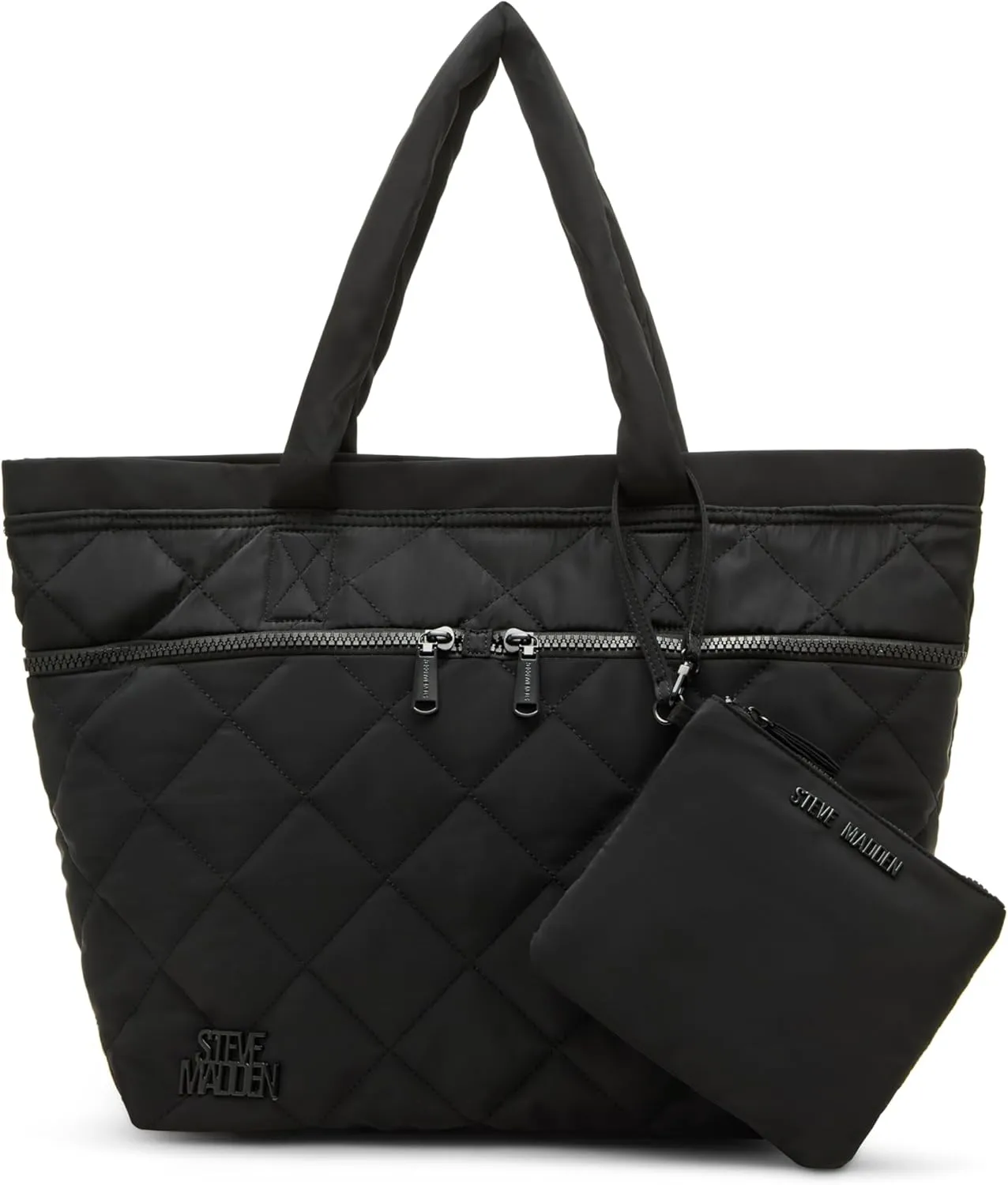 Steve Madden Women's BLAYZIA2 Quilted Nylon Tote with Pouch, Black, Large