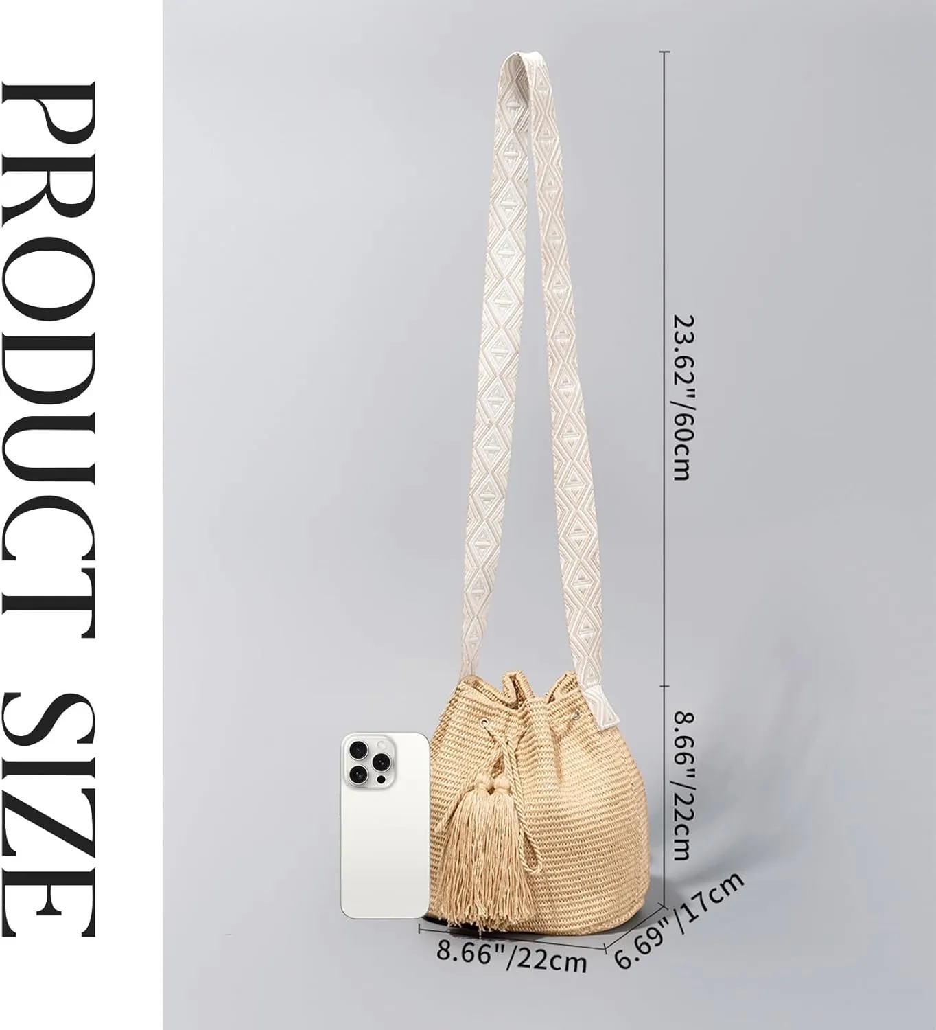 Straw Bucket Bag for Women,Summer Woven Beach Crossbody Bag Tassel Drawstring Hobo Shoulder Handbag for Vacation