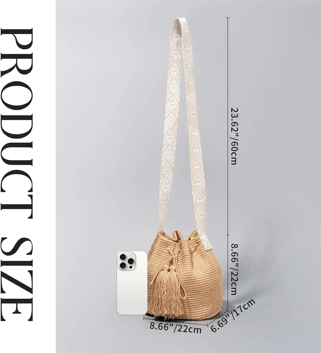 Straw Bucket Bag for Women,Summer Woven Beach Crossbody Bag Tassel Drawstring Hobo Shoulder Handbag for Vacation