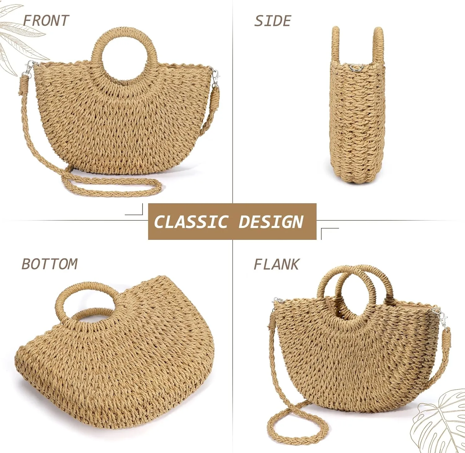 Straw Clutch Purses for Women Woven Straw Beach Sea Handbag Tote Bags for Summer