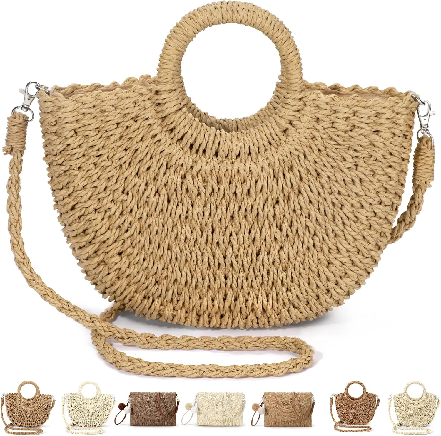 Straw Clutch Purses for Women Woven Straw Beach Sea Handbag Tote Bags for Summer