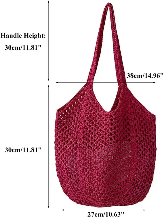 Straw Mesh Tote Beach Shoulder Purse Hand-Woven Hobo Bag for Women Large Capacity Purse for Shopping Holiday Rose