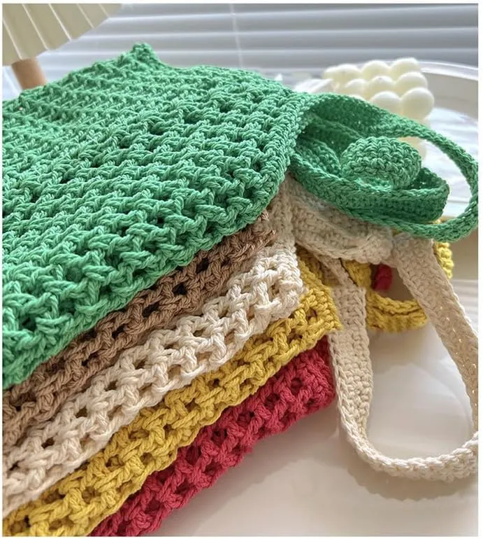 Straw Mesh Tote Beach Shoulder Purse Hand-Woven Hobo Bag for Women Large Capacity Purse for Shopping Holiday Rose