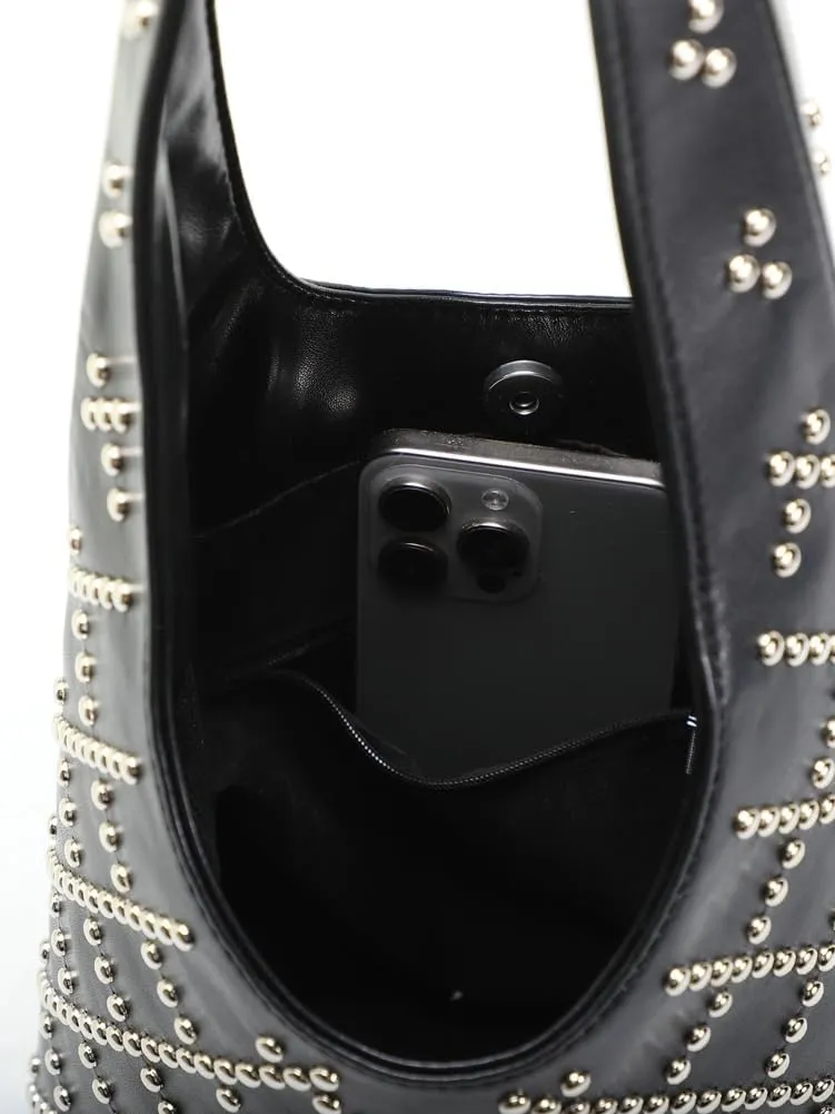 Studded Shoulder Bag For Women Vegan Leather Tote Purse Y2K Hobo Handbag Womens Bucket Bag Casual Punk Purse Streetwear 2025