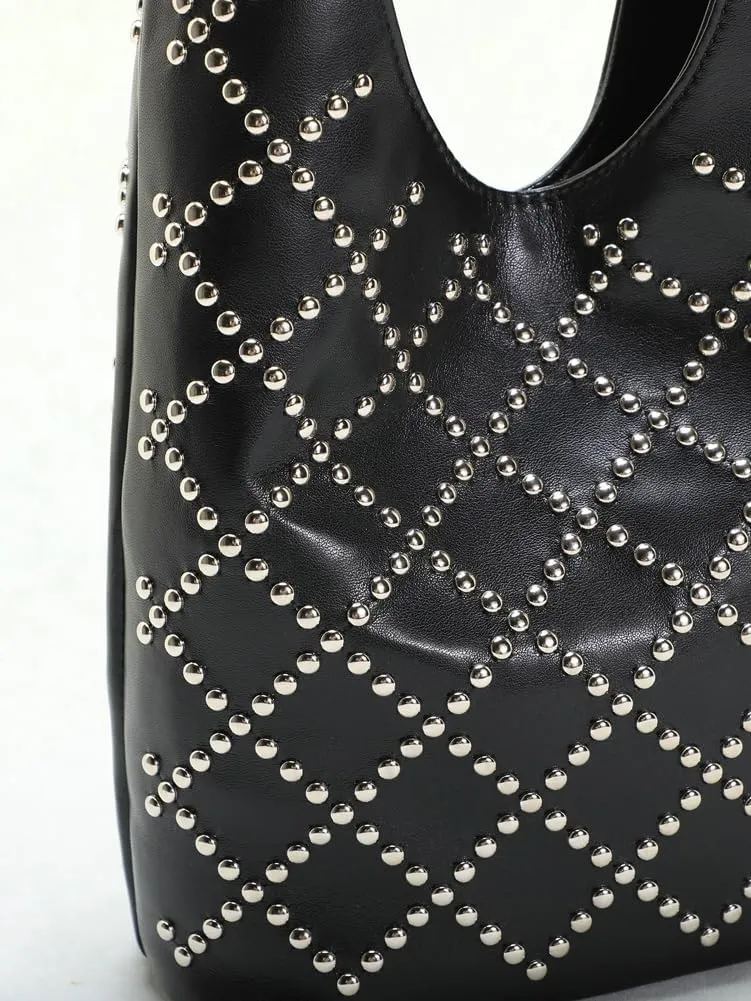 Studded Shoulder Bag For Women Vegan Leather Tote Purse Y2K Hobo Handbag Womens Bucket Bag Casual Punk Purse Streetwear 2025